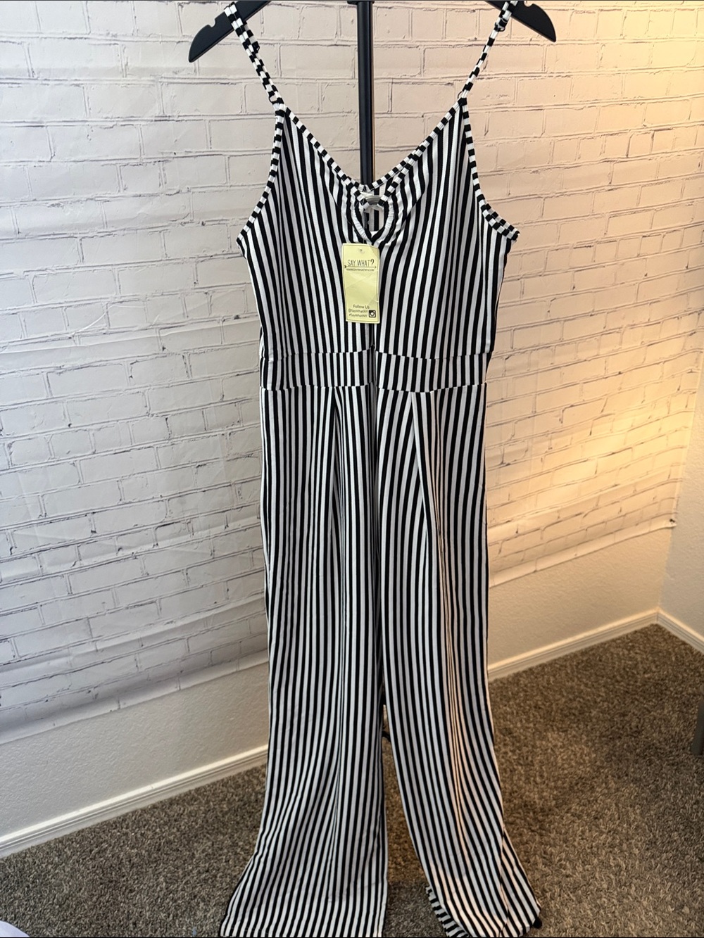 NWT Say What Striped Black & White Wide-Leg Jumpsuit. Size Large